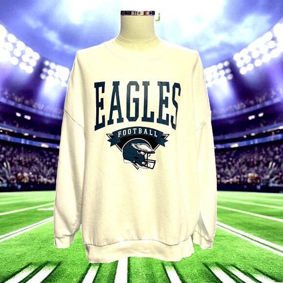 White Green Eagles Football Sweatshirt Vintage Unisex Cozy Streetwear Pullover - Picture 3 of 6